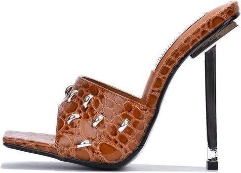 Cape Robbin Tennon Sexy Stiletto High Heels for Women, Faux Crocodile Square Open Toe Shoes Heels in Kuwait