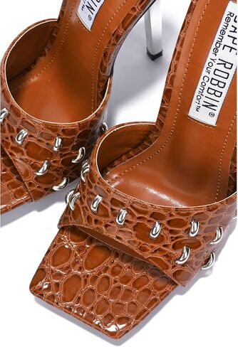 Cape Robbin Tennon Sexy Stiletto High Heels for Women, Faux Crocodile Square Open Toe Shoes Heels in Kuwait