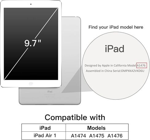 حافظة JETech لجهاز iPad Air 1 9.7 بوصة (موديل 2013، الجيل الأول)، غطاء خلفي صلب واقٍ للكمبيوتر اللوحي ناعم الملمس، تنبيه/غفو تلقائي (أسود) in Saudi Arabia