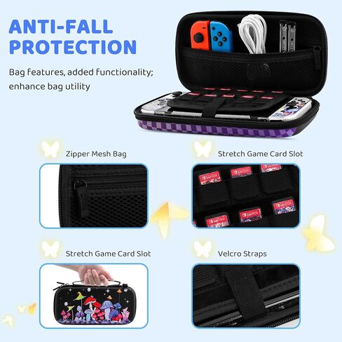HYPERCASE Cute Mushroom Floral Switch OLED Carrying Case, Portable Travel Accessories Storage Bag with Glitter Switch OLED Protective Cover Skin, Shoulder Strap, Screen Protector & 2 Thump Caps in Saudi Arabia