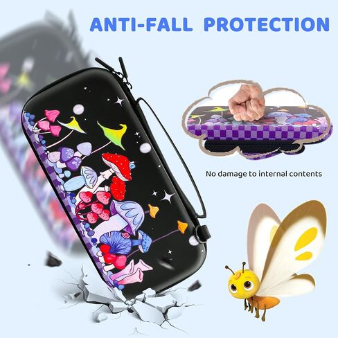 HYPERCASE Cute Mushroom Floral Switch OLED Carrying Case, Portable Travel Accessories Storage Bag with Glitter Switch OLED Protective Cover Skin, Shoulder Strap, Screen Protector & 2 Thump Caps in Saudi Arabia