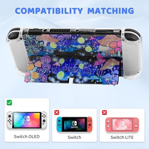 HYPERCASE Cute Mushroom Floral Switch OLED Carrying Case, Portable Travel Accessories Storage Bag with Glitter Switch OLED Protective Cover Skin, Shoulder Strap, Screen Protector & 2 Thump Caps in Saudi Arabia