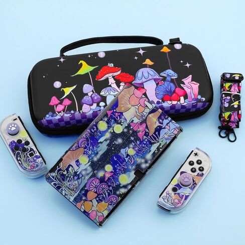 HYPERCASE Cute Mushroom Floral Switch OLED Carrying Case, Portable Travel Accessories Storage Bag with Glitter Switch OLED Protective Cover Skin, Shoulder Strap, Screen Protector & 2 Thump Caps in Saudi Arabia