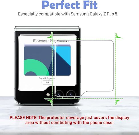 TERPINK 2+2 واقي شاشة خارجي من الزجاج المقوى وكاميرا لهاتف Samsung Galaxy Z Flip 5، زجاج مقسى 9H، حافة مقوسة 2.5D، فائقة الدقة، مضادة للخدش in Kuwait