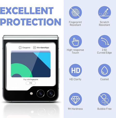 TERPINK 2+2 واقي شاشة خارجي من الزجاج المقوى وكاميرا لهاتف Samsung Galaxy Z Flip 5، زجاج مقسى 9H، حافة مقوسة 2.5D، فائقة الدقة، مضادة للخدش in Kuwait