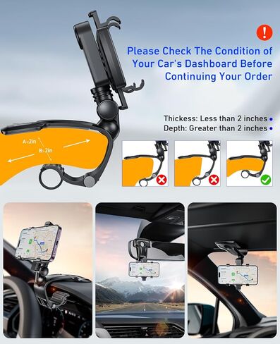 حامل الهاتف الخليوي على لوحة القيادة، حامل الهاتف المحمول متعدد الوظائف على لوحة القيادة مع قاعدة مضادة للانزلاق، دوران 360 درجة وتصميم مشبك للتشغيل بيد واحدة، متوافق مع الهواتف الذكية مقاس 4-7 بوصة in Kuwait