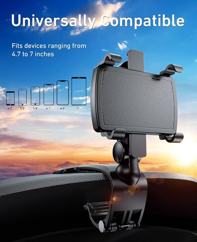 حامل الهاتف الخليوي على لوحة القيادة، حامل الهاتف المحمول متعدد الوظائف على لوحة القيادة مع قاعدة مضادة للانزلاق، دوران 360 درجة وتصميم مشبك للتشغيل بيد واحدة، متوافق مع الهواتف الذكية مقاس 4-7 بوصة in Kuwait