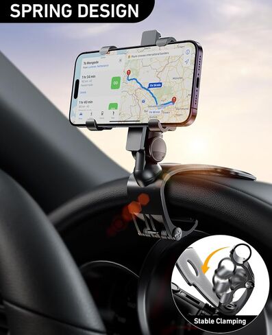 حامل الهاتف الخليوي على لوحة القيادة، حامل الهاتف المحمول متعدد الوظائف على لوحة القيادة مع قاعدة مضادة للانزلاق، دوران 360 درجة وتصميم مشبك للتشغيل بيد واحدة، متوافق مع الهواتف الذكية مقاس 4-7 بوصة in Kuwait