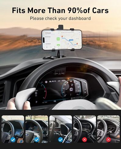 حامل الهاتف الخليوي على لوحة القيادة، حامل الهاتف المحمول متعدد الوظائف على لوحة القيادة مع قاعدة مضادة للانزلاق، دوران 360 درجة وتصميم مشبك للتشغيل بيد واحدة، متوافق مع الهواتف الذكية مقاس 4-7 بوصة in Kuwait