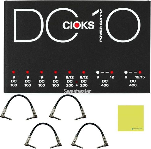 CIOKS DC10 Isolated Guitar Pedal Power Supply - 10-Output Bundle w/ 4X Strukture S6P48 Woven Right Angle Patch Cables and Liquid Audio Polishing Cloth in Saudi Arabia