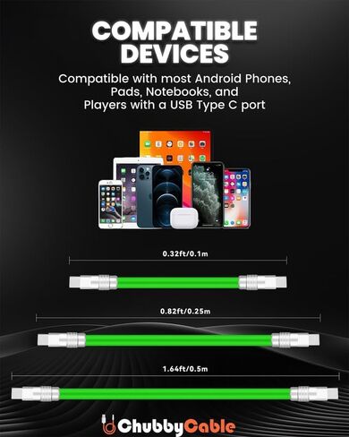 chubbycable Cute Chubby - Power Bank Friendly Cable Durable Fast Charging Cord Short USB C Cable Phones Tablets Ultra-Thick Silicone Charger, Orange, Type-C to Type-C, 20 inch in Saudi Arabia
