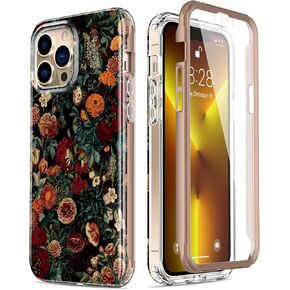 Esdot for iPhone 13 Pro Max Case with Built-in Screen Protector,Military Grade Cover with Fashion Designs for Women Girls,Protective Phone Case 6.7" Flower Garden