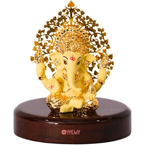 ZAARIYA Gold Plated Lord Ganesha Idol for Car Dashboard with Adhesive Sticker Base | Small Kalpavriksh Ganesh Murti for Home, Pooja Room Decor & Gifting - Resin (4 Inches)