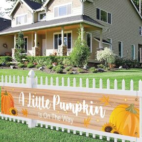 A Little Pumpkin Is On The Way Banner,Large Pumpkin Baby Shower Outdoor & Indoor Backdrop,Fall Welcome Baby Shower Yard Sign （9.8 X 1.6 Ft）