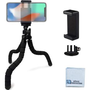 Acuvar 10" inch Flexible Tripod with Quick Release + Universal Mount for All Smartphones + Mount for GoPro Cameras + an eCostConnection Microfiber Cloth