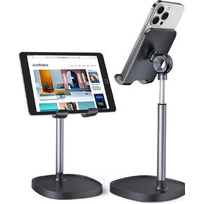 LISEN Cell Phone Stand,Angle Height Adjustable Stable Cell Phone Stand for Desk,Sturdy Aluminum Metal Phone Holder (Blue)
