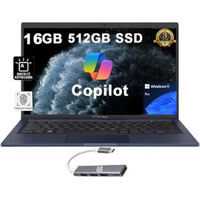 ASUS ExpertBook B1 Business Laptop (14" FHD, Intel 10-core i7-1255U, 16GB RAM, 512GB SSD) for Traveling, Engineering, Backlit, Fingerprint, 3-Yr WRT, IST HUB, Win 11 Pro w/AI Copilot, Black