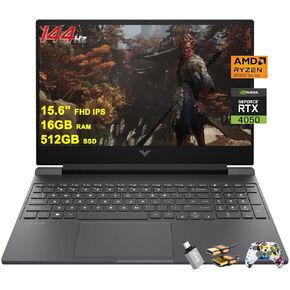 HP Victus 15 Gaming Laptop 15.6" FHD IPS 144Hz AMD Hexa-Core Zen 4 Ryzen 5 8645HS (Beats i7-11800H) 16GB RAM 512GB SSD GeForce RTX 4050 Graphic Backlit USB-C Win11 w/ICP Accessory