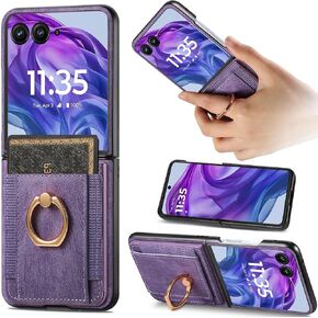 NINKI Compatible Moto Razr 2024 Wallet Case with Kickstand,Moto Razr 50 Case with Card Holder,Shockproof Protective Flip Ring Case for Motorola Razr 50 Case Leather Moto Razr 2024 Case Wallet Purple