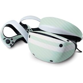 MightySkins Carbon Fiber Skin Compatible with Sony Playstation VR2 - Mint Stripes | Protective, Durable Textured Carbon Fiber Finish | Easy to Apply & Change Styles | Made in The USA
