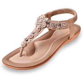Women's Flat Sandals Dressy: Summer Comfortable Walking Thong Sandals Elastic Strap Flats Size 5-10