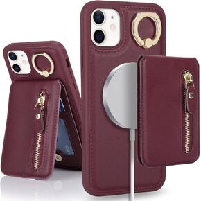 for iPhone 12 Mini case with Card Holder, for iPhone 12 Mini Phone Case Wallet for Women magsafe Compatible Wallet Detachable 2-in-1 for Men-White Leopard