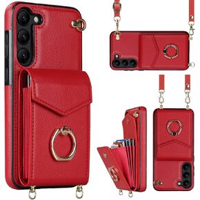 for Samsung Galaxy S23 Ultra Case 5G 6.8 inch, Minimalist Wallet Case with Ring Kickstand and Shoulder Strap, Shockproof Stylish Protective Cover for Galaxy S23 Ultra -White