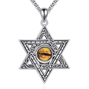 LUHE Star Necklace for Men Sterling Silver Star Jewelry Moonstone Necklace Hexagonal Star Pendant Gifts for Men Boys