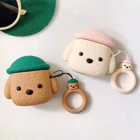 Case Compatible with AirPods 4, Cute Creative Pet Hat Teddy Dog Earphone Case, Puppy Style Soft Silicone Earphone Protection Skin for AirPods4 +Hook -Brown