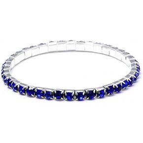 Colorful Stackable Genuine Crystal Rhodium Plated Stretch Bracelet in Vibrant Sapphire Color Crystals, Women Accessories