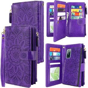 Harryshell Detachable Magnetic Zipper Wallet Leather Case Cash Pocket with 12 Card Slots Holder Wrist Strap for Samsung Galaxy S20 FE 5G (2020) Floral Flower (Gray) in Kuwait