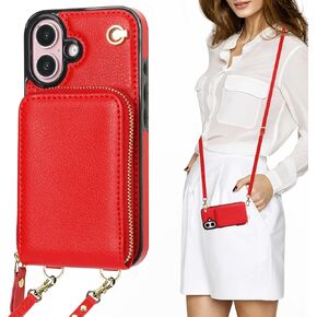 حافظة محفظة KIHUWEY Crossbody لهاتف iPhone 16، حافظة جيب بسحاب مع حامل بطاقة، حافظة حماية من جلد البولي يوريثان RFID مع مسند حزام معصم قابل للفصل 6.1 بوصة (بني) in Kuwait