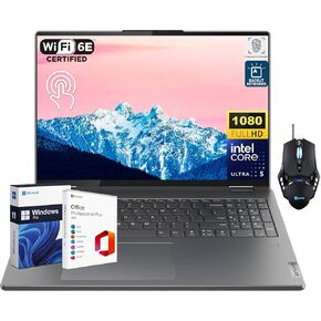 Lenovo Yoga 7i 2-in-1 Business Laptop, 16" 2K Touch screen, Intel Ultra 5 125U, 16GB RAM, 512GB SSD, Backlit KB, Fingerprint Reader, Wi-Fi 6E, Windows 11 Pro, MS Office Lifetime License & Gmaing mouse