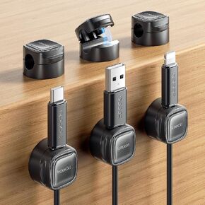 6 Pack Magnetic Cable Clips – Cord Organizer & Holder, Toocki Adhesive Cable Management, Wire Holder for USB Charging Cables, Ideal for Home, Office, Car, Desk, and Nightstand-White