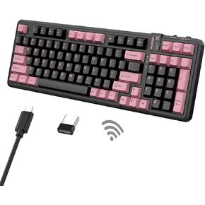 AUSDOM 98Pro Wireless Mechanical Keyboard, Tri-Mode Bluetooth/2.4GHz/Type-C Gasket Hot Swappable Custom Keyboard,Pre-lubed Linear,Backlit Gaming Keyboard for PC(Manga Girl Theme)