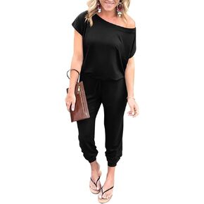 YUNDAI Women's Loose Elastic Waist Stretchy Long Romper Jumpsuit with Pocket