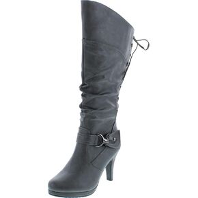 TOP Moda BAG-55 Women's Knee High Buckle Slouched Kitten Heel Boots