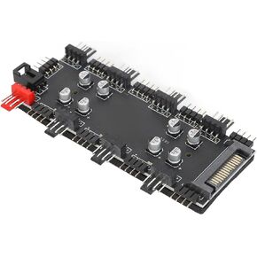 12V 4PIN ARGB and PWM Hub with SATA Power, 2-in-1 Hub 8 Way Sync CPU Cooling Fan for Addressable RGB Lighting PCB Splitter, PWM RGB Case Fan Hub