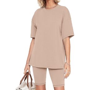 Simplee Womens 2 Piece Sets Summer Outfits Two Piece Lounge Matching Set Oversized Shirts Biker Shorts 2024 Casual Tracksuit