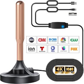 2024 TV Antenna Indoor & Outdoor for Smart TV Local Channels, Up to 550 Miles Range Signal Amplifier 4K Ultra HD, 1080P Full HD Supported, with 16ft HD Cable & AC Adapter