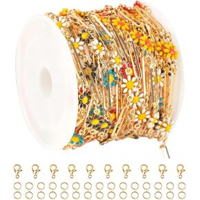 YOUBEIYEE 16.4 Feet Colorful Daisy Chain Necklace DIY for Women Gold Plated Brass Cross Chain with Bead Jewelry Chain Roll Jewelry Supplies Findings in Kuwait