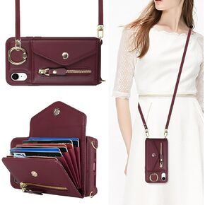 for iPhone XR Case with Zipper Card Holders and Strap for Women, fits iPhone Xr Phone Case Wallet Compatible PU Leather Button Flip Shockproof Wallet Case for iPhone XR-Brown