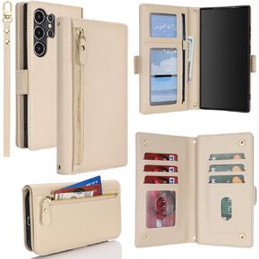 for Samsung Galaxy S23 Ultra Case Wallet with Card Holder,Galaxy S23 Ultra Case Wallet Case for Women Men with Stand,Leather Magnetic Shockproof Zipper Pocket Phone Case-Dark Purple