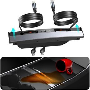 موزع USB للسيارة لمحور USB Tesla - متعدد المنافذ لعام 2021 2022 2023 طراز Tesla 3/Y، ملحقات Tesla متعددة الوظائف مع غطاء منزلق مضاد للغبار وشحن سريع قابل للسحب، محول وحدة تحكم مركزية مناسب بنسبة 100%