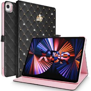 for iPad 10.2 Case 9th/8th/7th Generation (2021/2020/2019), Crown Bling Diamond Cute Elegant PU Leather Smart Auto Sleep/Wake Stand Shockproof Protective Case for Apple iPad 10.2 inch (Pink)