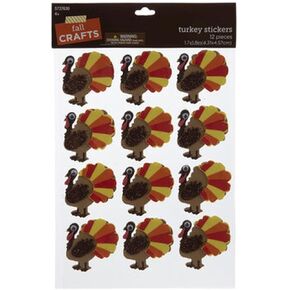 Miniature Thanksgiving Turkeys Adhesive Foam Stickers - 12 Pieces