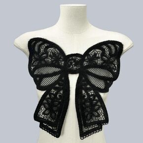Multi Layered Three-Dimensional Embroidery with Studded Decorative Patches/Bows for Women's Decorative Corsage (Black/Gray line)
