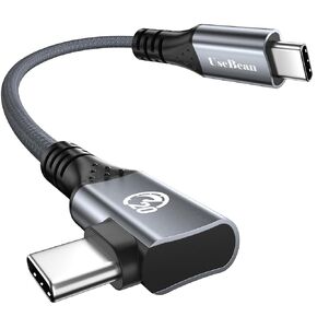 USB C Right Angle Cable 240W 1ft, 12 inch Short USB C 3.2 Gen 2X2 20Gbps Data Cable 4K Video Monitor Cord, PD 3.1 Type C to C Fast Charging Cable for iPhone 15 Pro Max Plus MacBook iPad Galaxy S24