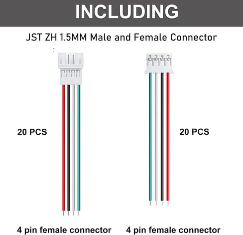JST ZH 1.5mm 4 Pin Connector,20 PCS Male Plug and 20 PCS Female Socket, Micro Wire Connectors with 200mm Extension Cable AWG 26 in Saudi Arabia