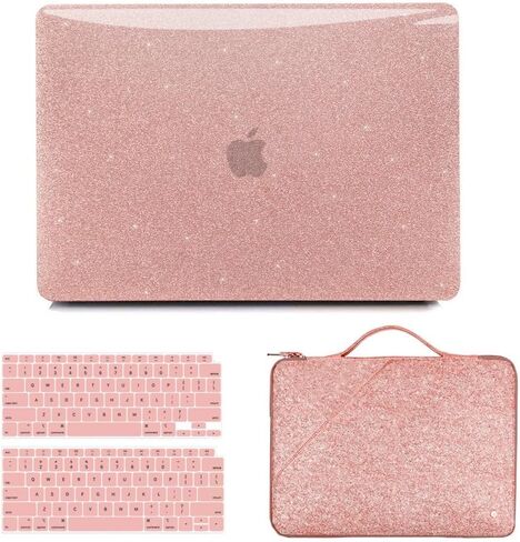 Anban Compatible with MacBook Air 13 inch Case 2022 2021 2020 2019 2018 Release A2337 M1 A2179 A1932 Touch ID, Glitter Smooth Hard Protective Case & Sparkle Laptop Sleeve & Keyboard Cover, Rose Gold in Saudi Arabia